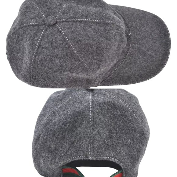 090248AR (S3) Gucci Cap Web Sherry Line Gray Wool - Picture 6 of 14